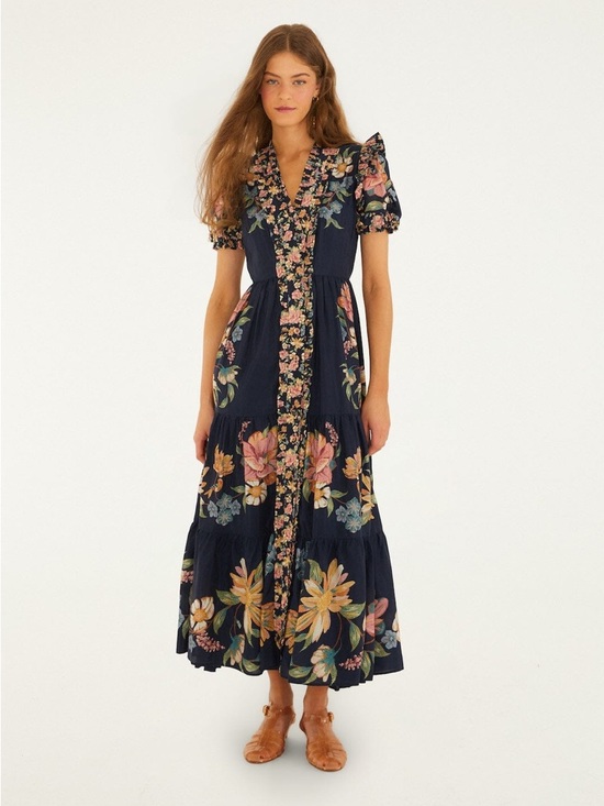 FARM Rio Dresses & Skirts - NWT Farm Rio navy blue short sleeve Maria floral maxi dress